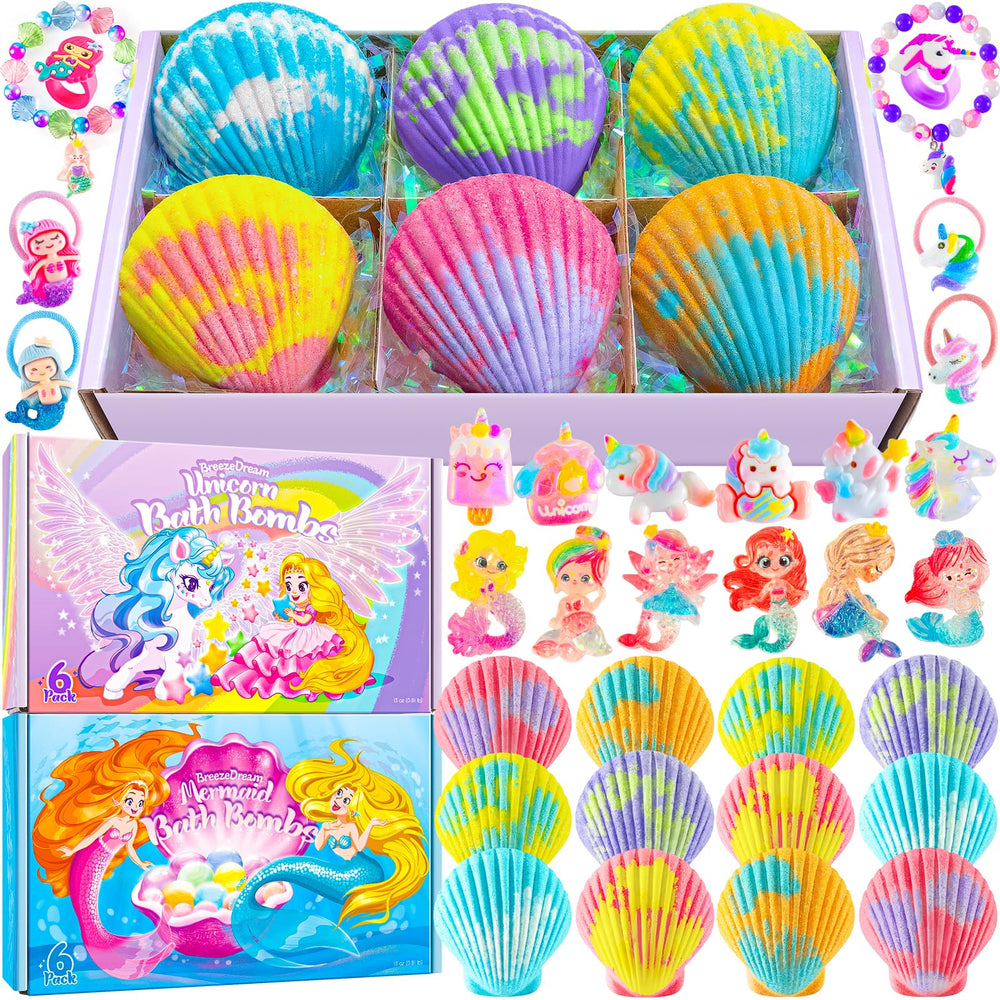 BreezeDream Mermaid box with shell bath bombs and surprises for imaginative play.