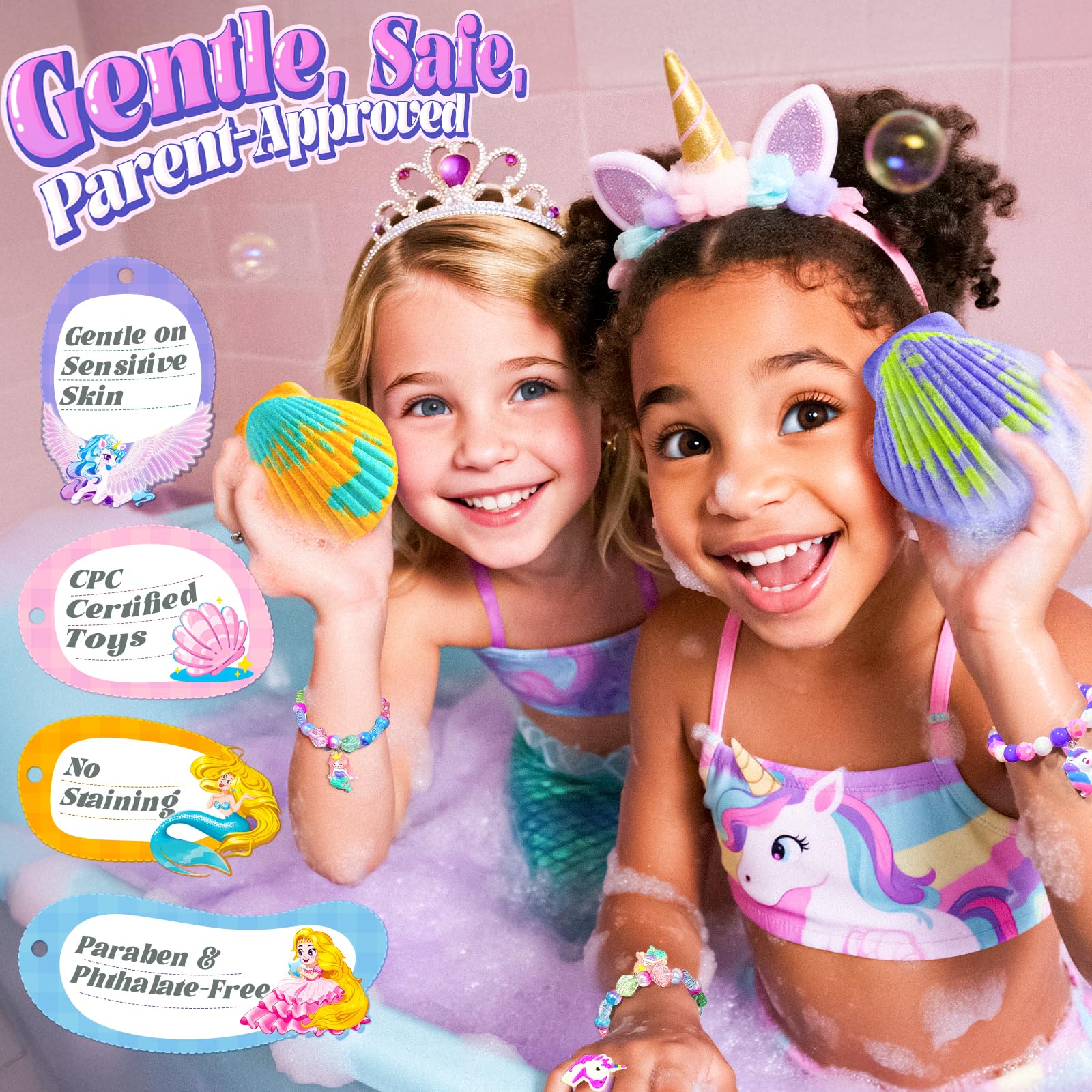 BreezeDream Mermaid shell bath bomb hides a durable toy for safe tub fun.