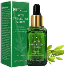 BREYLEE Tea Tree Acne Serum bottle demonstrates fast absorption for calmer, clearer skin.
