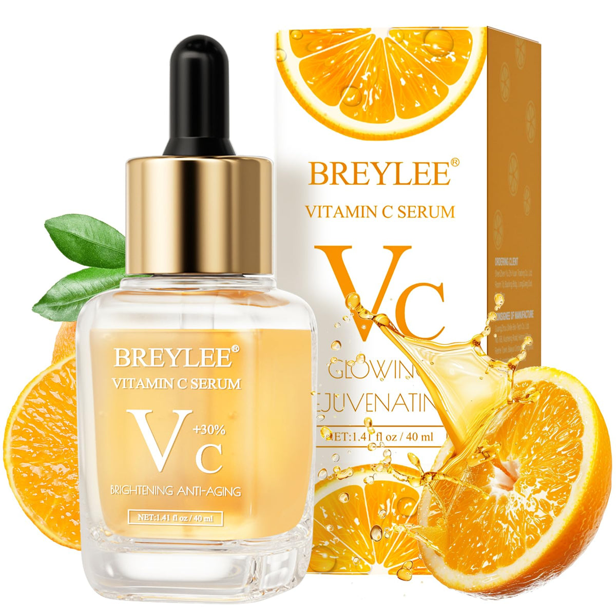 BREYLEE Vitamin C Serum bottle highlights brightening facial care for a premium look.