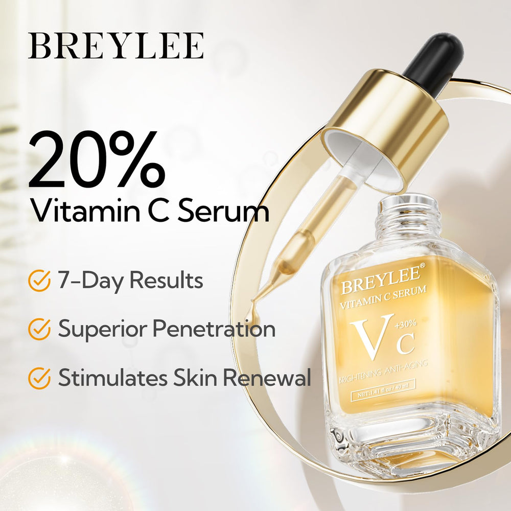 BREYLEE Vitamin C Serum dropper shows precise daily application for consistent use.