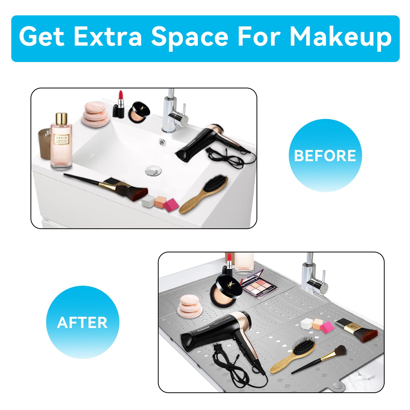 BRIAN & DANY makeup mat sink cover with faucet cutout for easy access