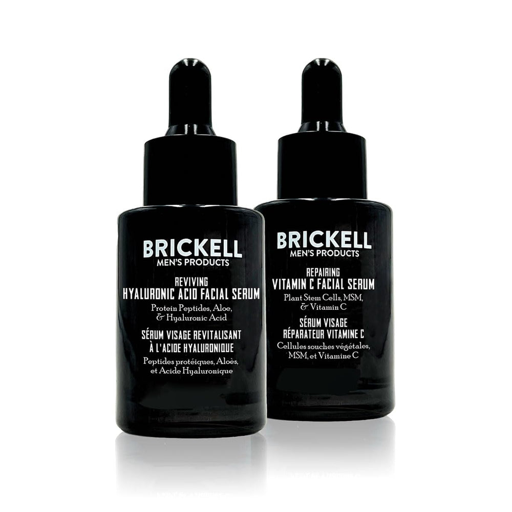 Brickell daily-anti-aging-serum-bottle promotes a quick-absorbing anti-aging routine.