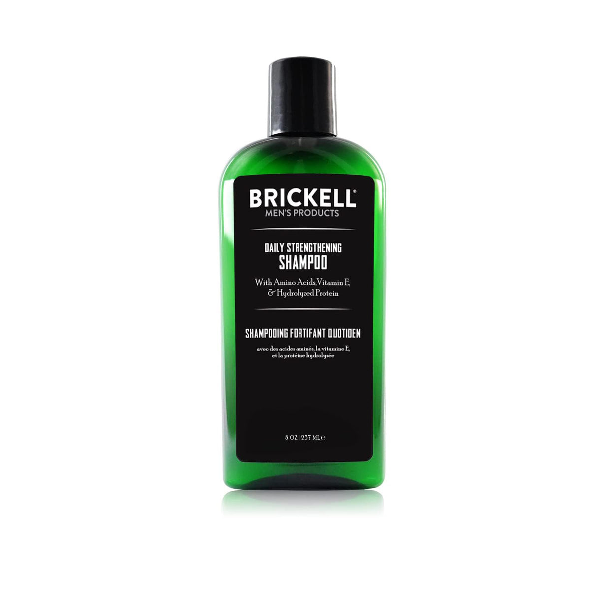 Brickell Daily Strengthening Shampoo bottle with mint scent for refreshing daily scalp care