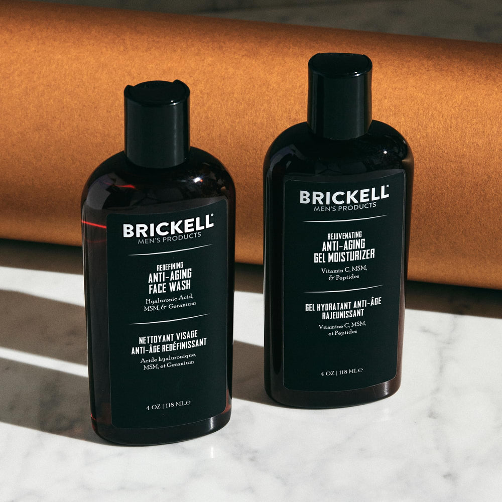Brickell Face Moisturizer Gel-Texture visual highlights lightweight hydration for day and night care.