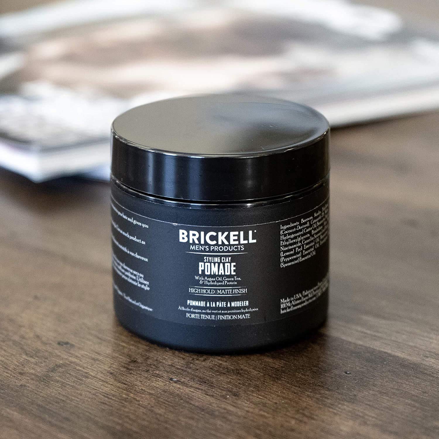 Brickell Hair Styling Clay Pomade strong-hold-hair shows durable grip for structured looks