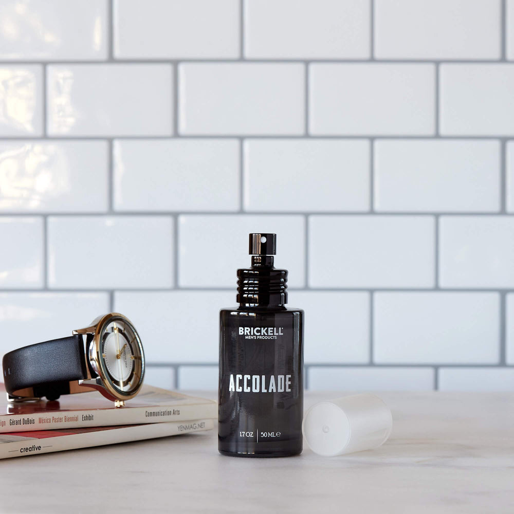 Brickell Men's Accolade bottle-packaging image communicates premium natural fragrance with organic ingredient emphasis.