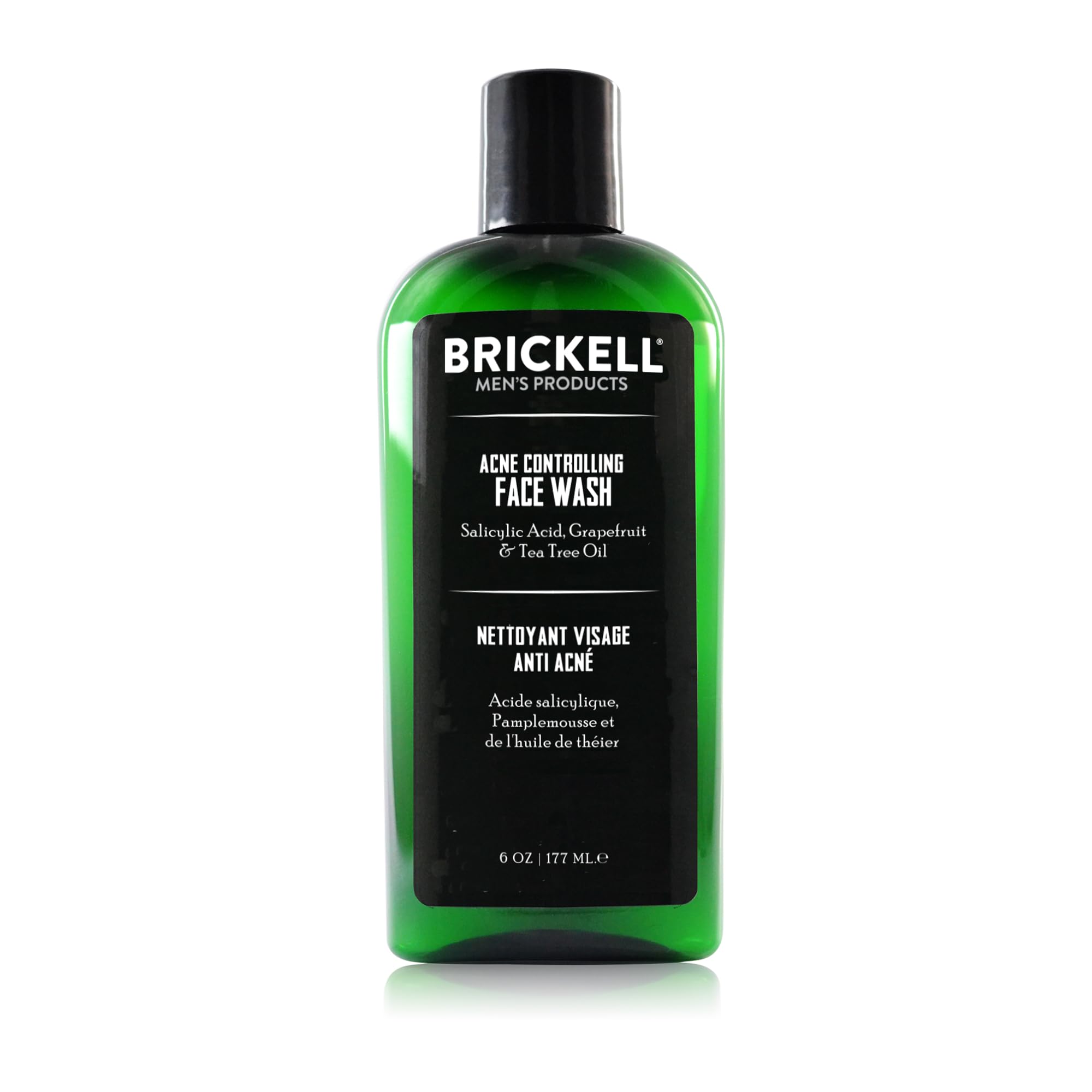 Brickell Men's Acne Face Wash bottle front for clearer, oil-controlled skin.