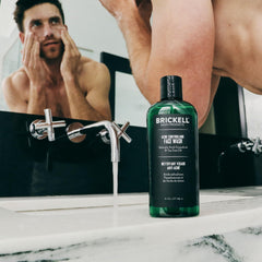 Brickell acne face wash features grapefruit and tea tree for natural cleansing.