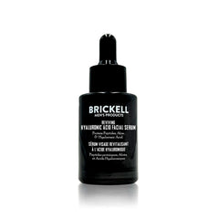 Brickell Men's Anti Aging Hyaluronic Serum bottle close-up for firming hydration.