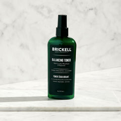 Brickell Men's Balancing Face Toner application dispense demonstrates easy mid-day refresh.
