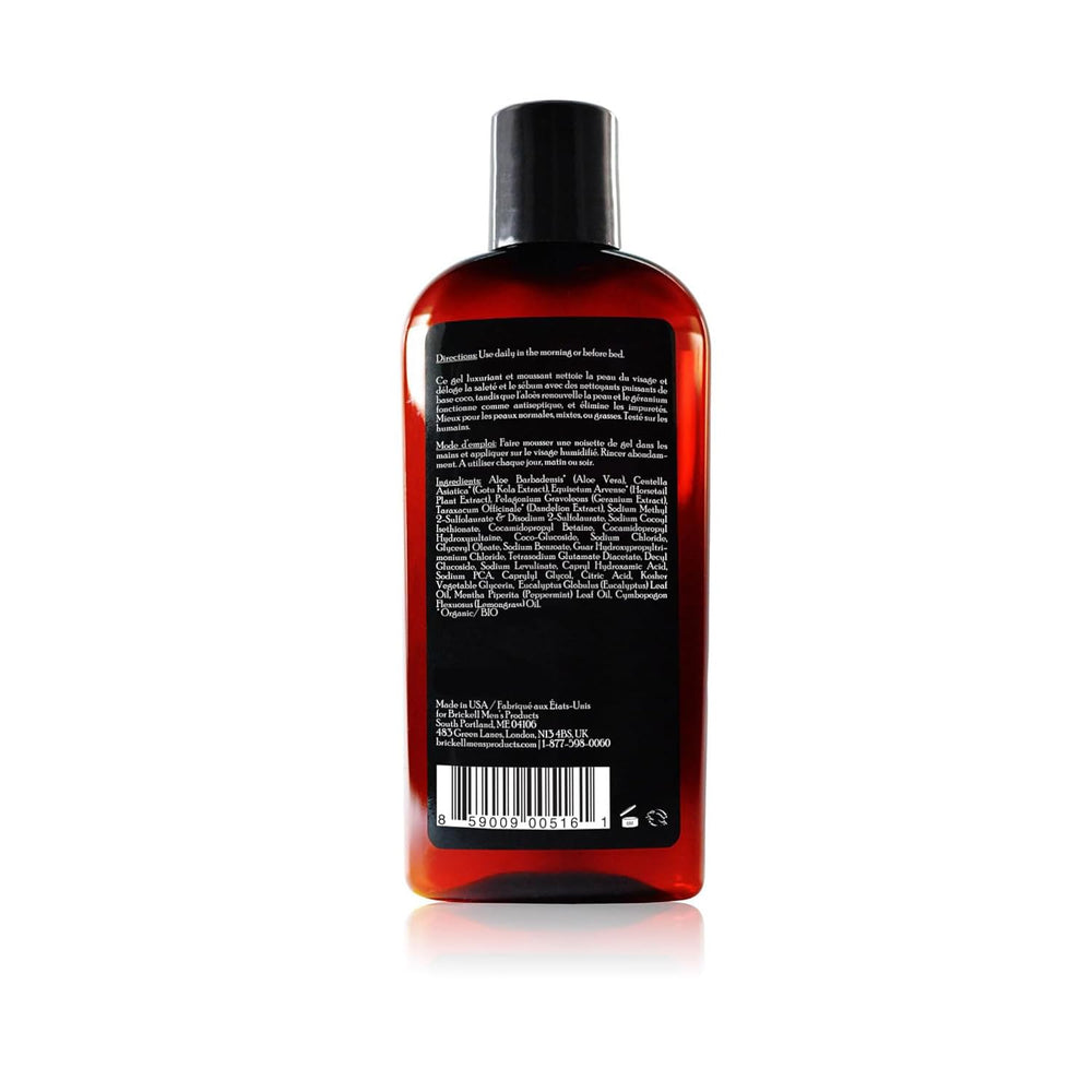 Brickell Men's Clarifying Gel Face Wash 8oz packaging on shelf communicates trusted premium brand.