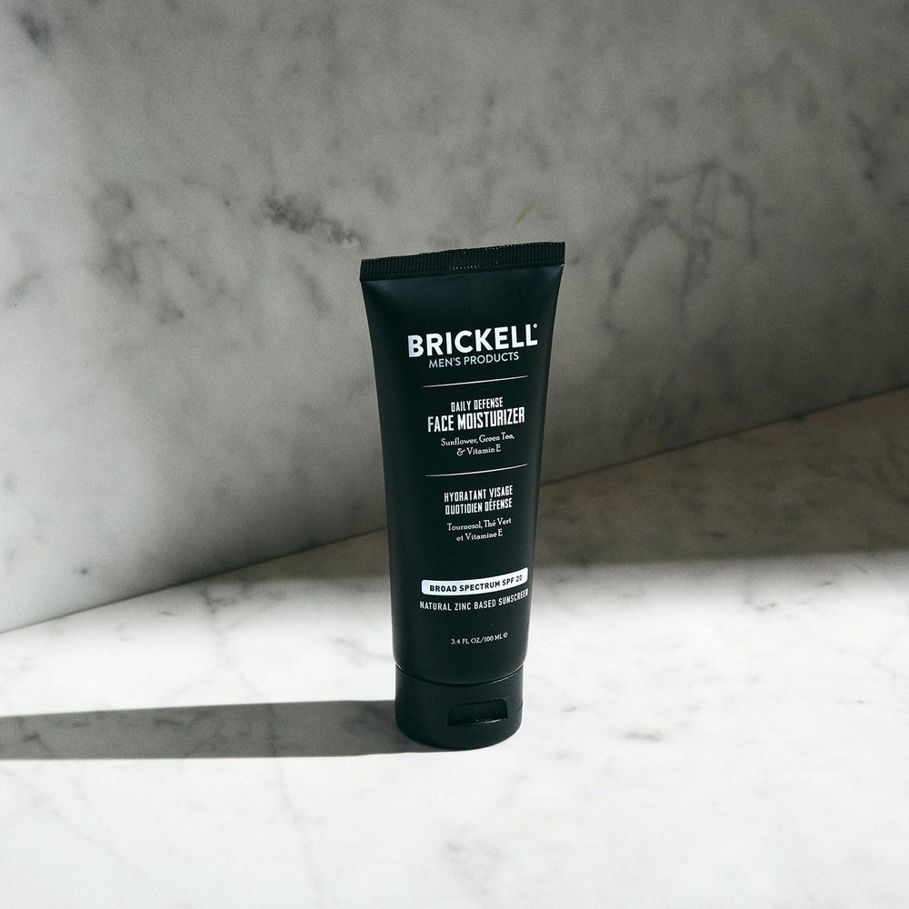 Brickell Men's Daily Defense SPF20 travel-size 3.4oz bottle suitable for on-the-go.