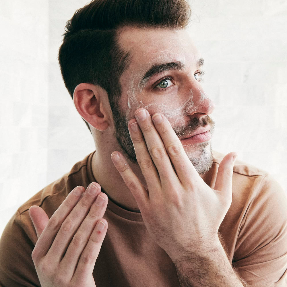 Brickell Men's Daily Essential Moisturizer closeup texture shows fast-absorbing formula for a non-greasy finish.