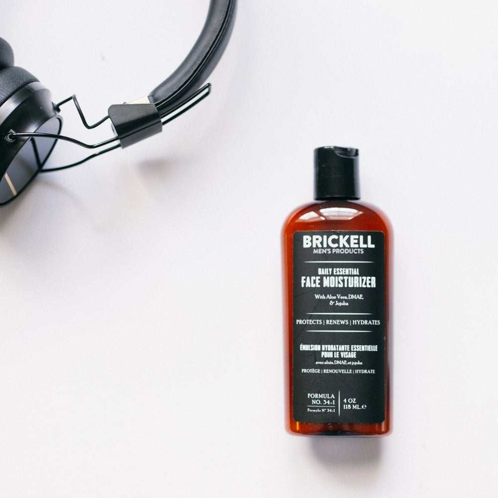 Brickell Men's Daily Essential Face Moisturizer 4oz jar shown for daily nourishment.