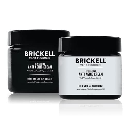 Brickell Men's Day Night Anti-Aging Cream Routine packaging highlights natural, organic formulation for daily skincare.