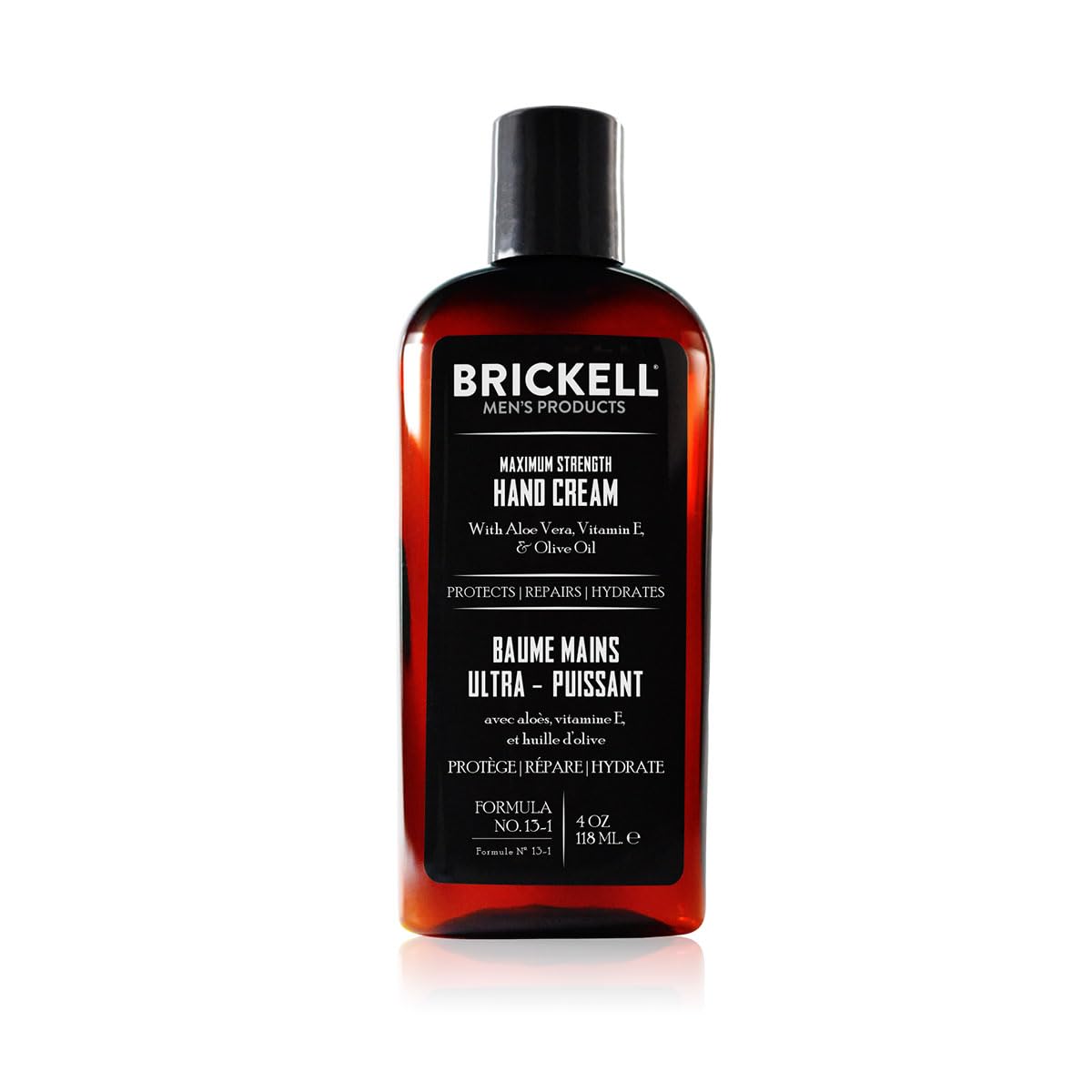 Brickell Men's Maximum Strength Hand Cream packaging highlights natural formulas for daily hydration