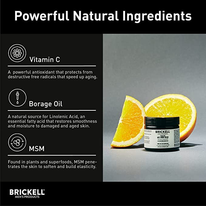 Brickell cream on skin showing subtle glow after daily use.