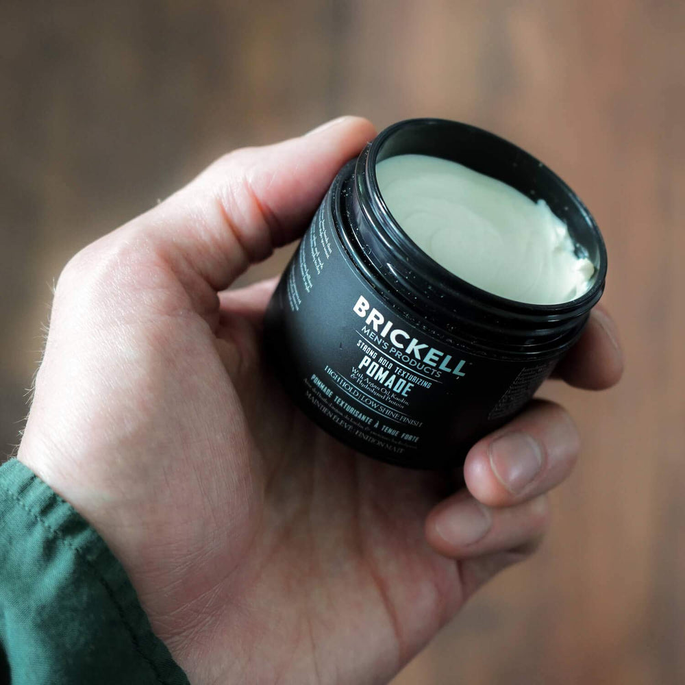 Brickell grooming collection on display with clean masculine aesthetic