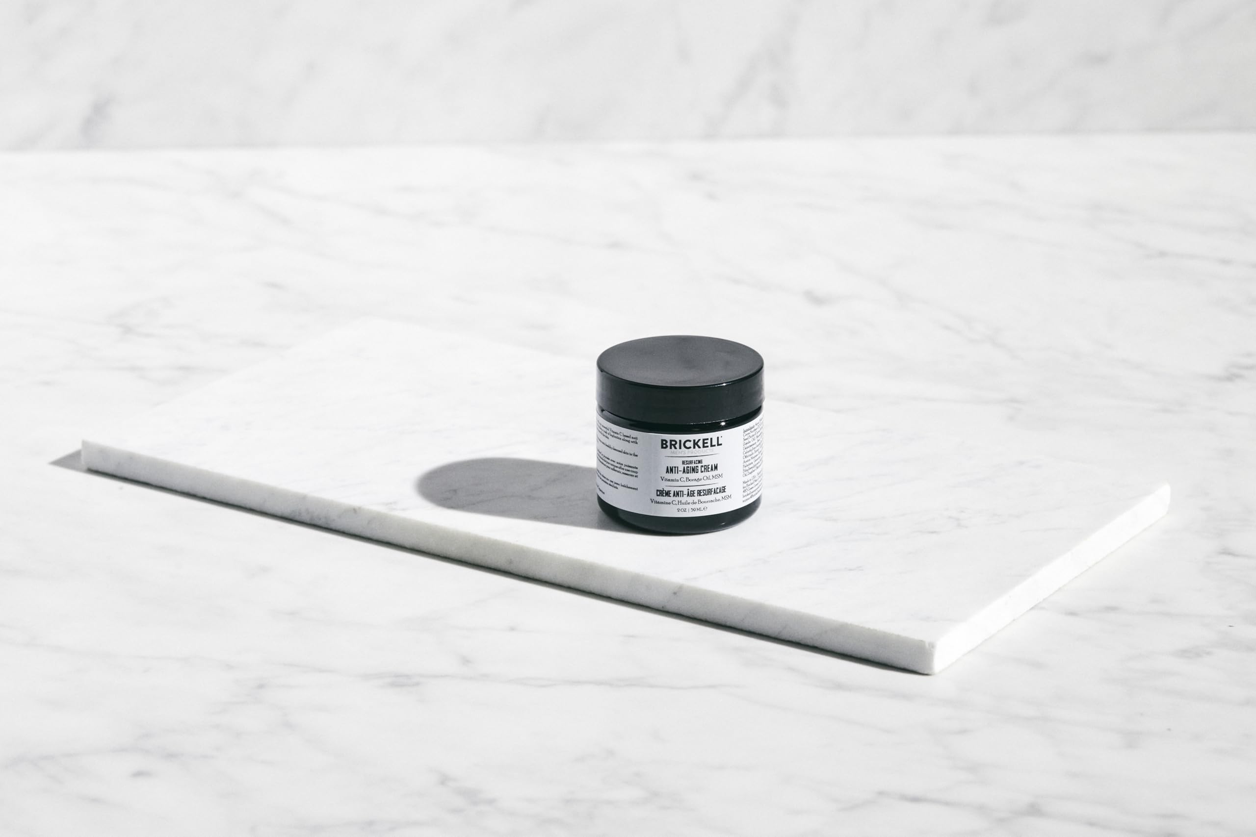 Brickell skincare routine setup with anti-aging cream ready for morning use.