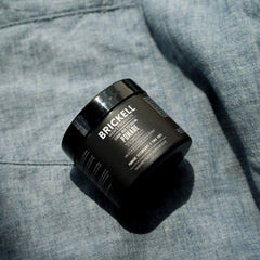 Brickell strong hold pomade 2oz tin demonstrates compact, travel-ready packaging