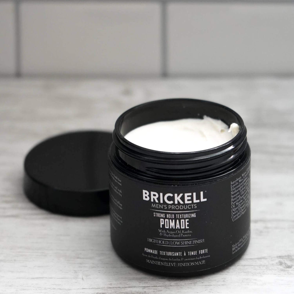 Brickell travel-ready pomade setup hints at convenient styling anywhere