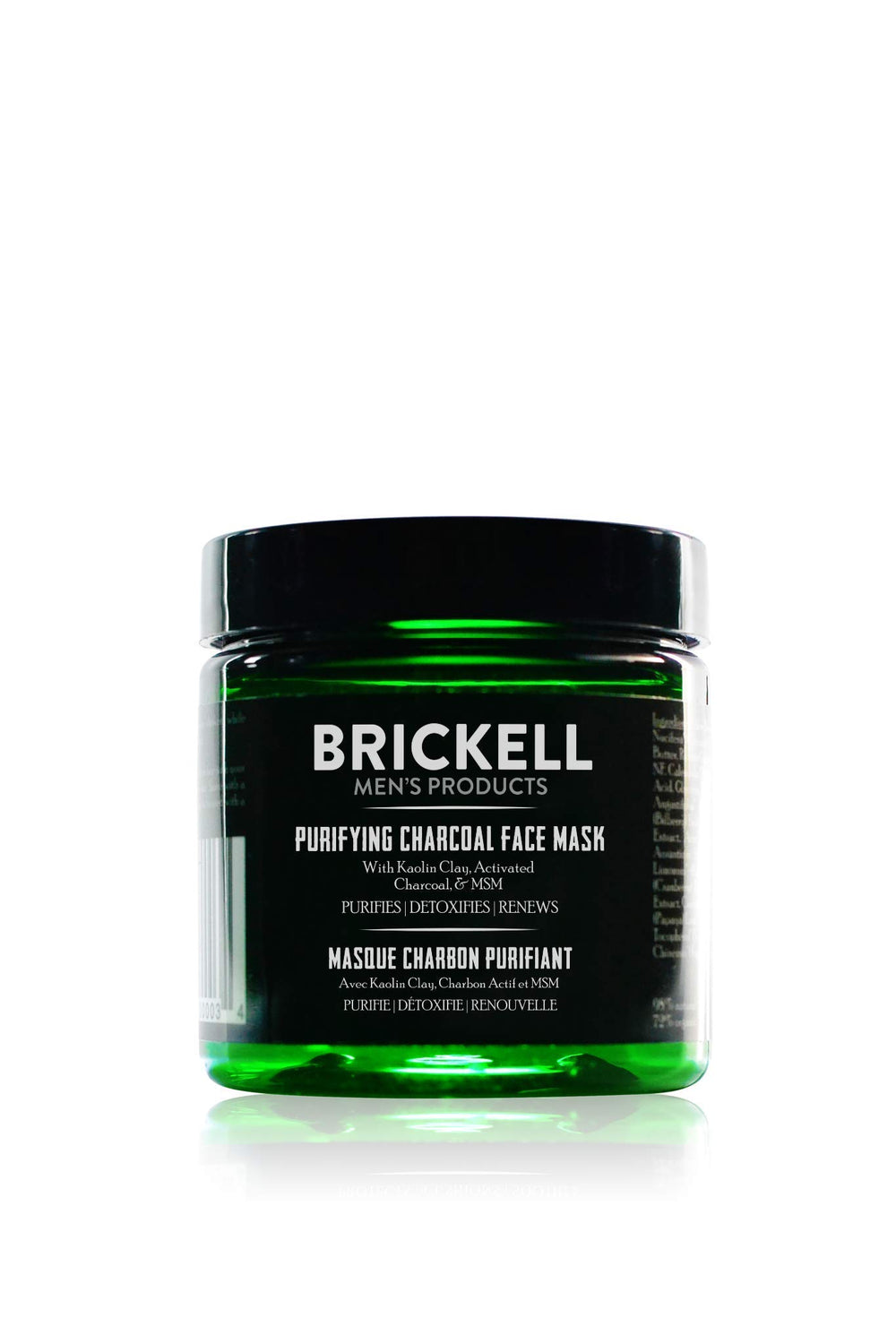 Brickell Men's Purifying Charcoal Face Mask label highlighting natural ingredients