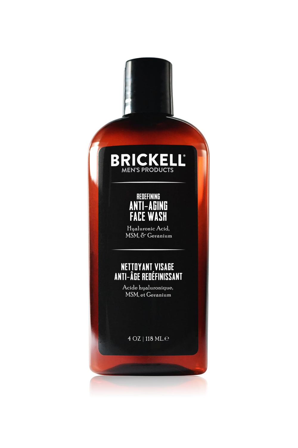 Brickell Men's Redefining Anti-Aging Face Wash bottle for deep cleansing and hydrated skin.