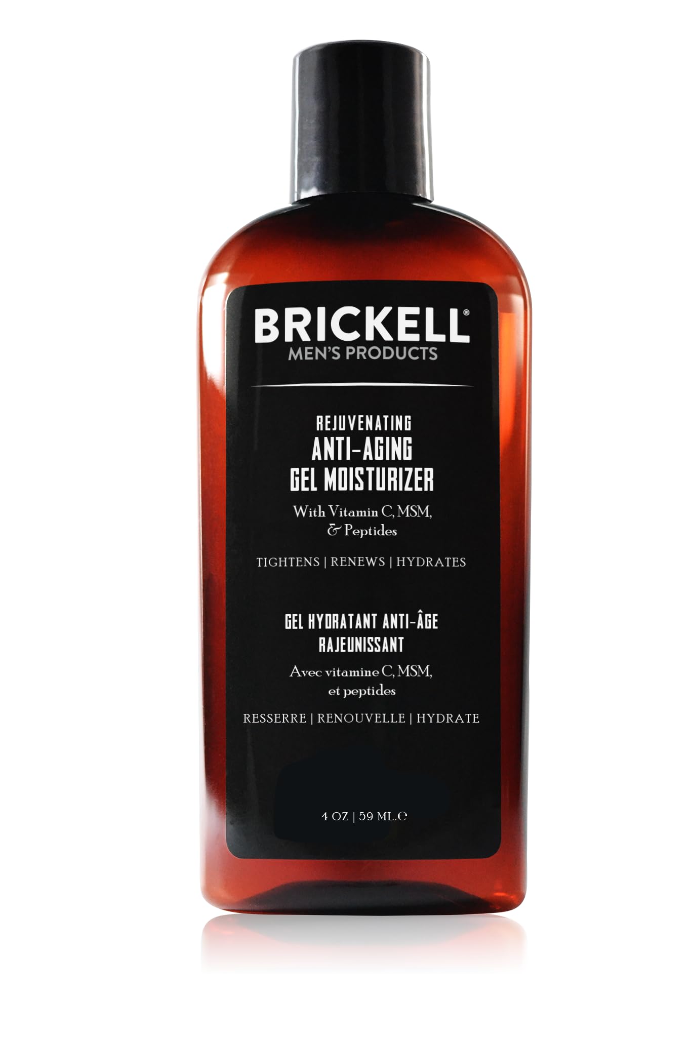 Brickell Men's Rejuvenating Gel Moisturizer bottle on shelf provides daily hydration
