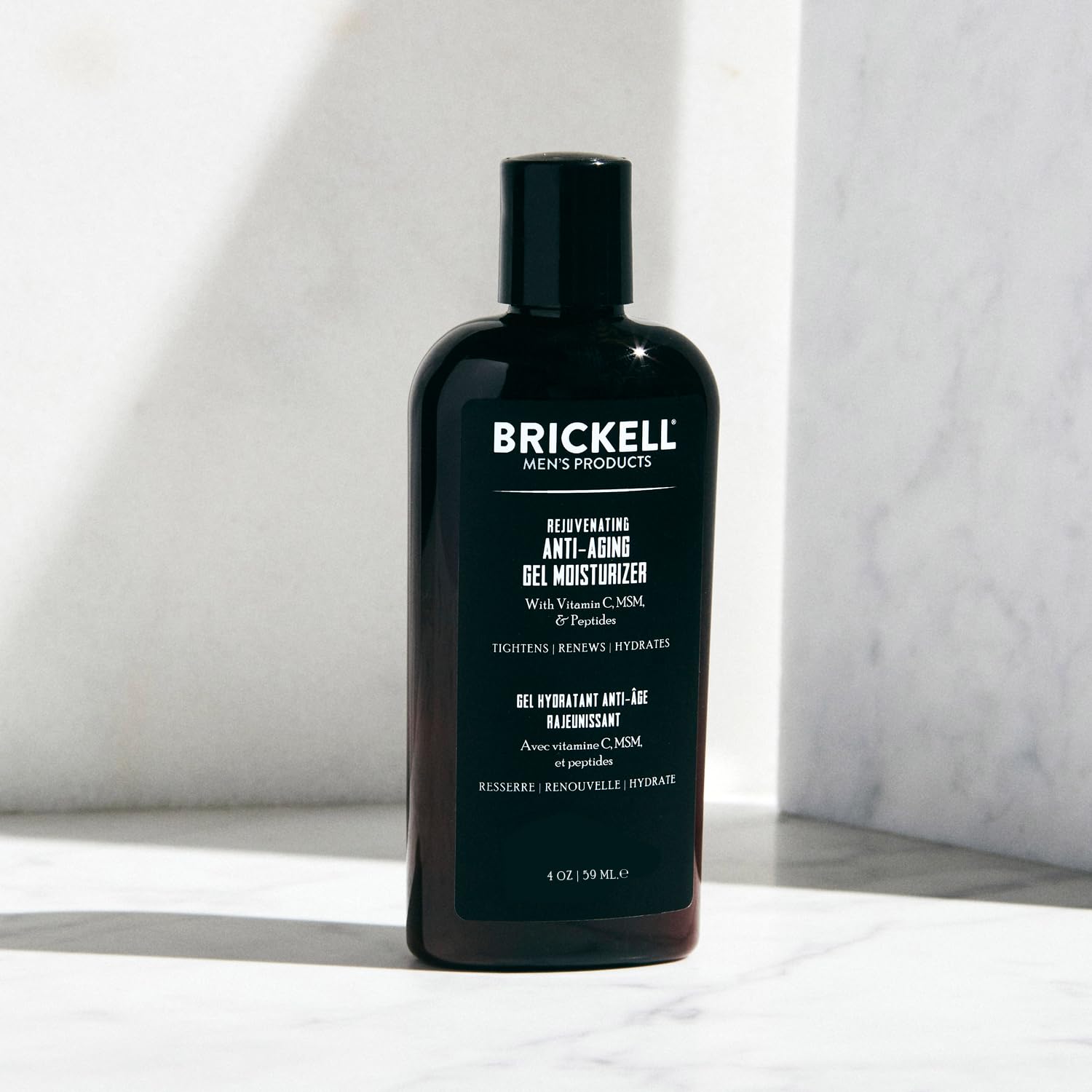 Brickell Men's Rejuvenating Gel Moisturizer ingredients spotlight vitamin C MSM peptides for firmer skin