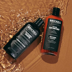 Brickell Men's Relieving Conditioner bottle shown, nourishing hair and soothing scalp.