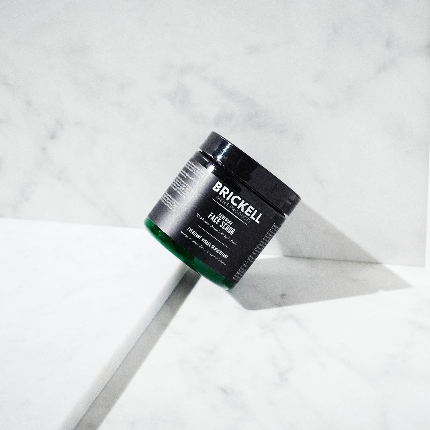 Brickell Men's Renewing Face Scrub applied to damp skin primes for a close shave prep.