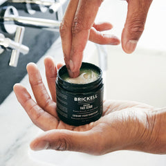 Brickell Men's Renewing Face Scrub with coffee extract hints at aroma.