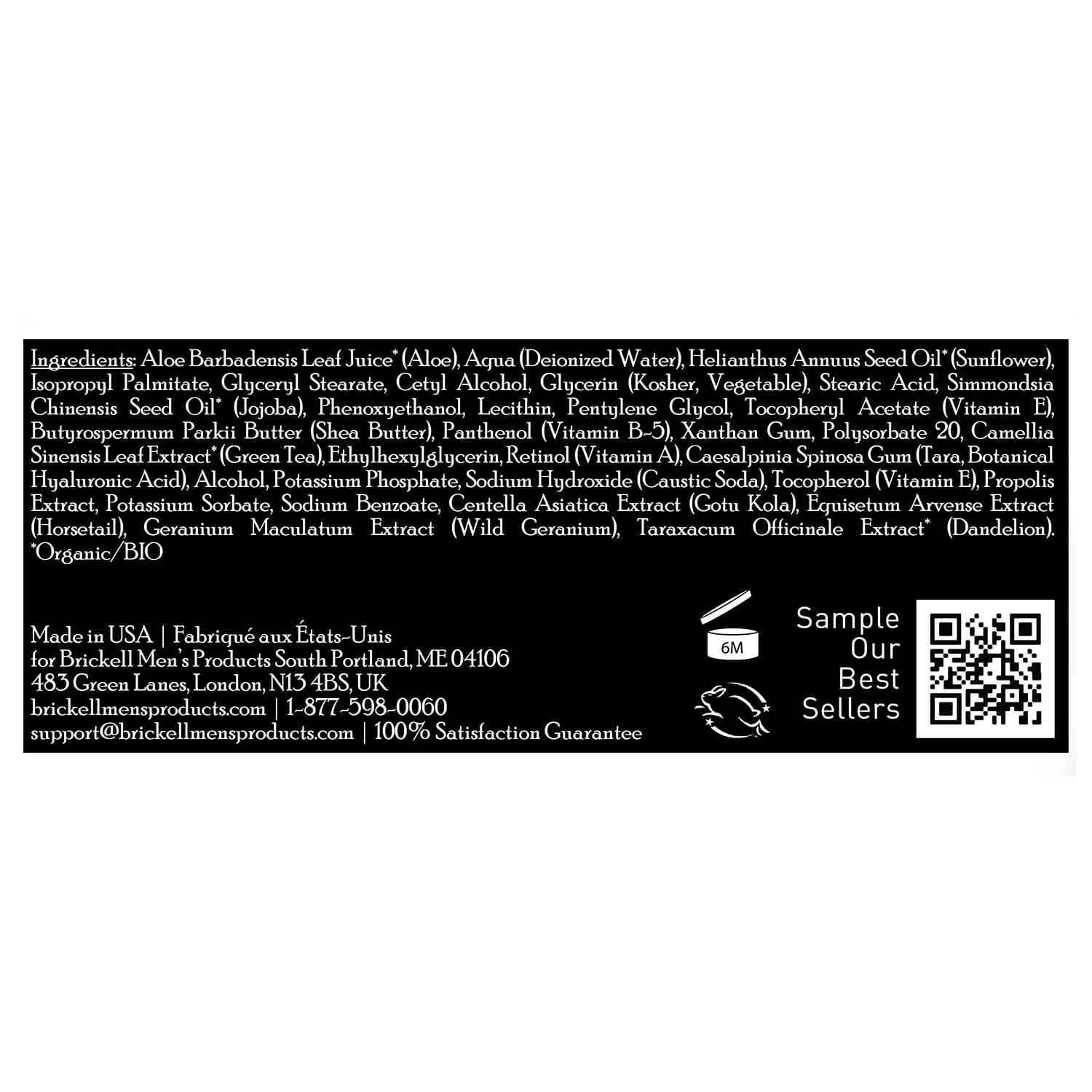 Brickell Men's Retinol Face Moisturizer label close-up communicates fragrance-free formula and natural ingredients