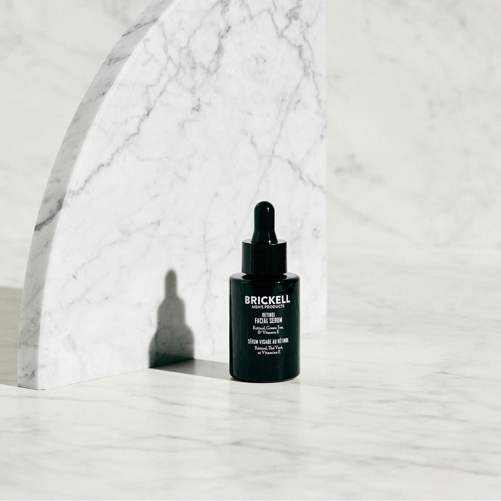 Brickell Men's Retinol Serum pump-top for controlled application.