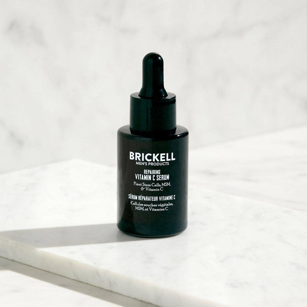 Brickell Men's hyaluronic acid serum image emphasizing hydration.