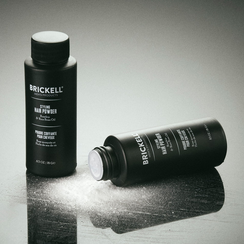 Brickell Men's Styling Hair Powder provides volume without greasiness for thicker-looking hair.