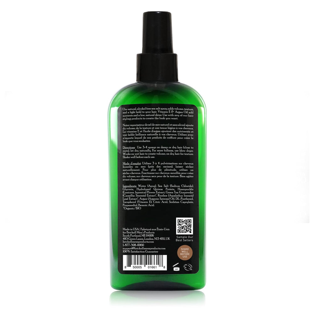 Brickell Men's Texturizing Sea Salt Spray vitamin E close-up highlights scalp nourishment