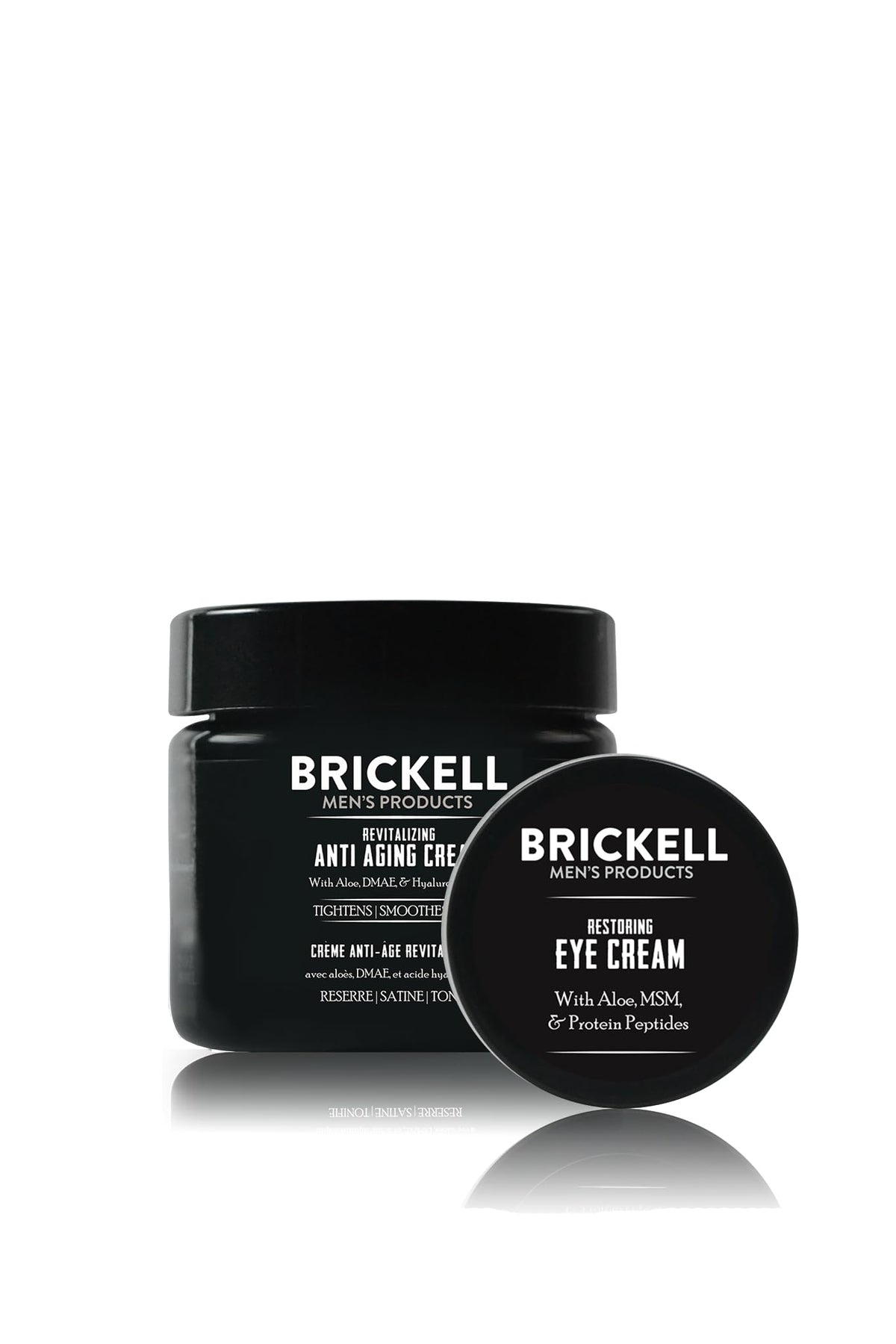Brickell Men's Ultimate Anti-Aging Night Cream jar shows rich, hydrating texture for overnight renewal