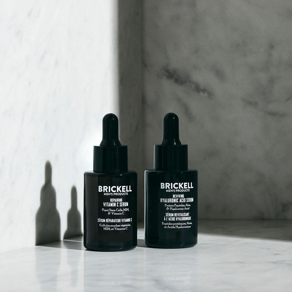 Brickell night-serum-application demonstrates evening routine for skin renewal.