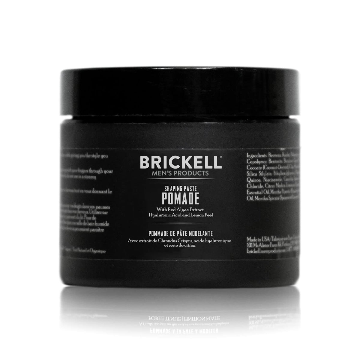 Brickell shaping paste pomade bottle front view for natural texture.