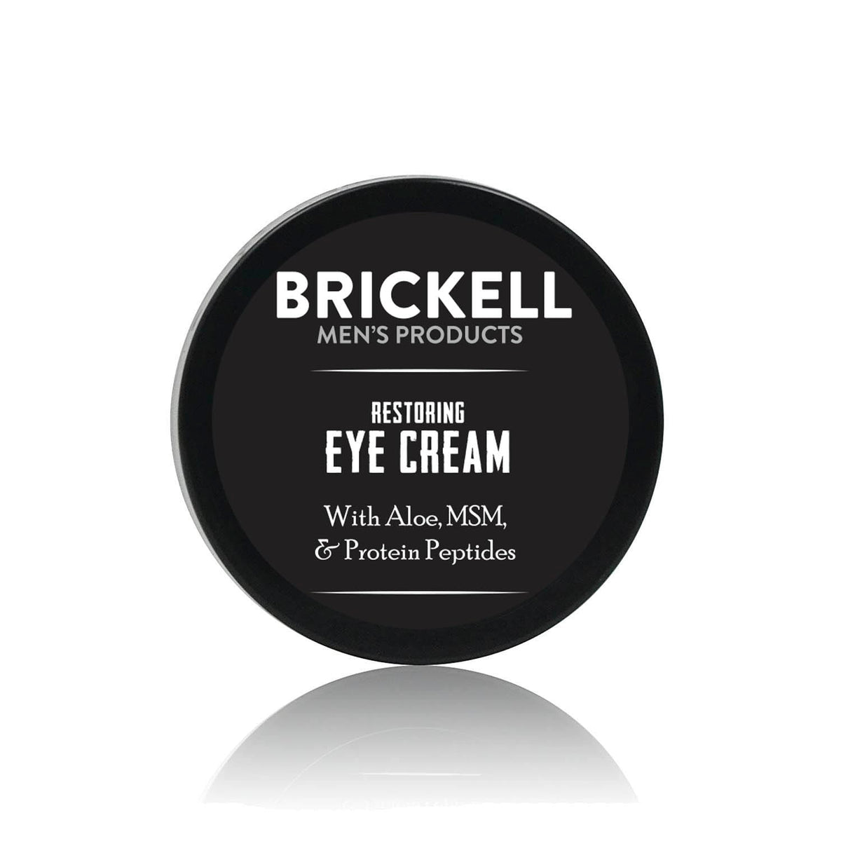 Brickell Restoring Under Eye Cream bottle close-up supports gentle eye hydration.