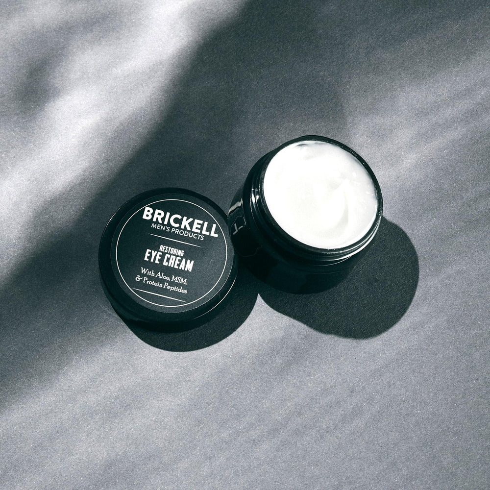 Brickell Restoring Under Eye Cream in-use under-eye area provides gentle moisturization.