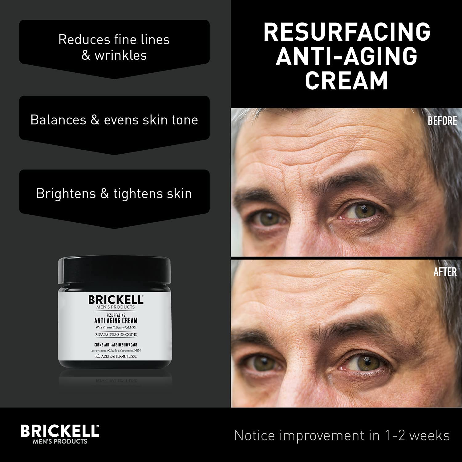 Brickell Resurfacing Anti-Aging Face Cream bottle close-up showing unscented formula.
