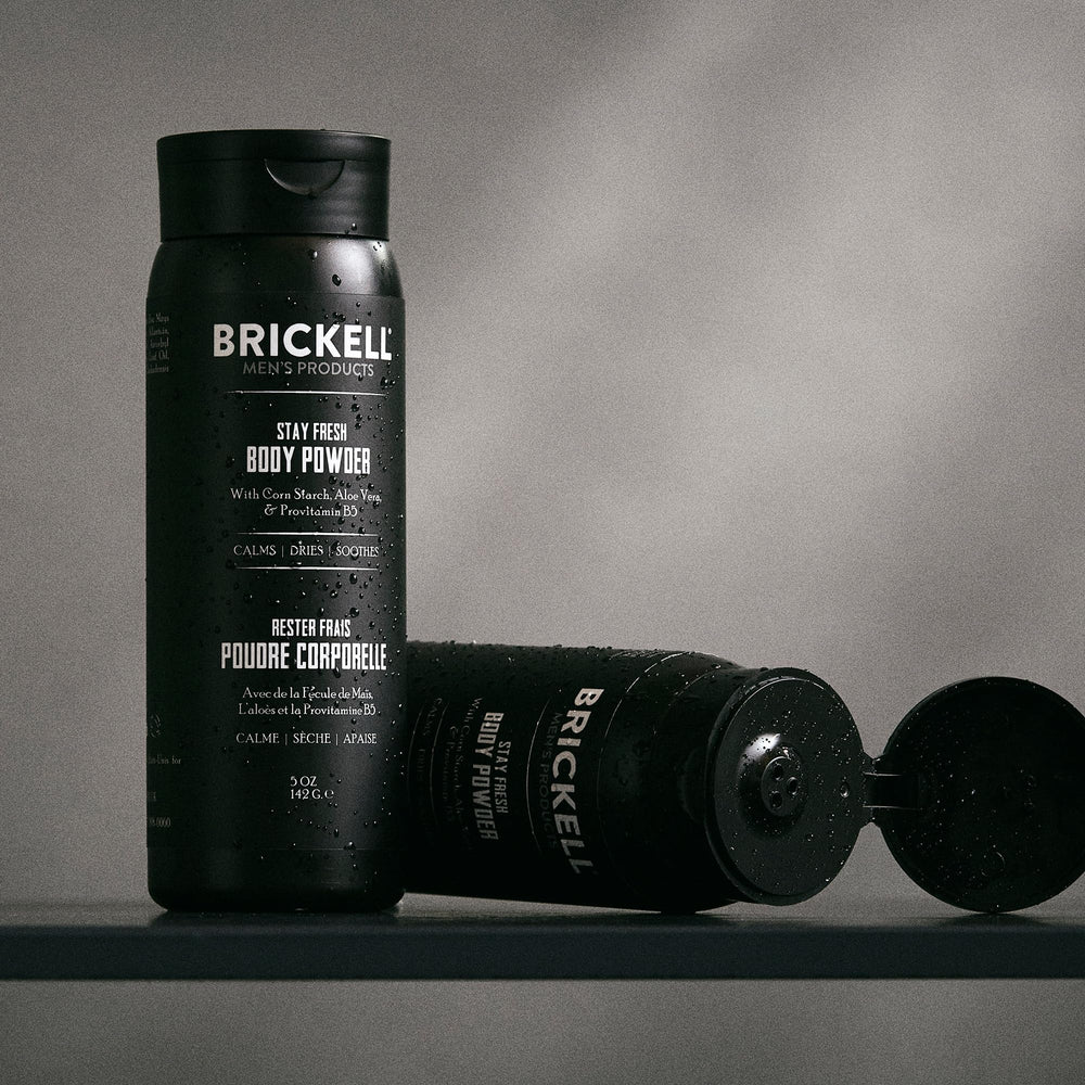 Brickell Stay Fresh application scene demonstrates easy mess-free applying to sweaty areas.