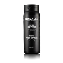 Brickell Stay Fresh Body Powder bottle shows talc-free formula for daily moisture control
