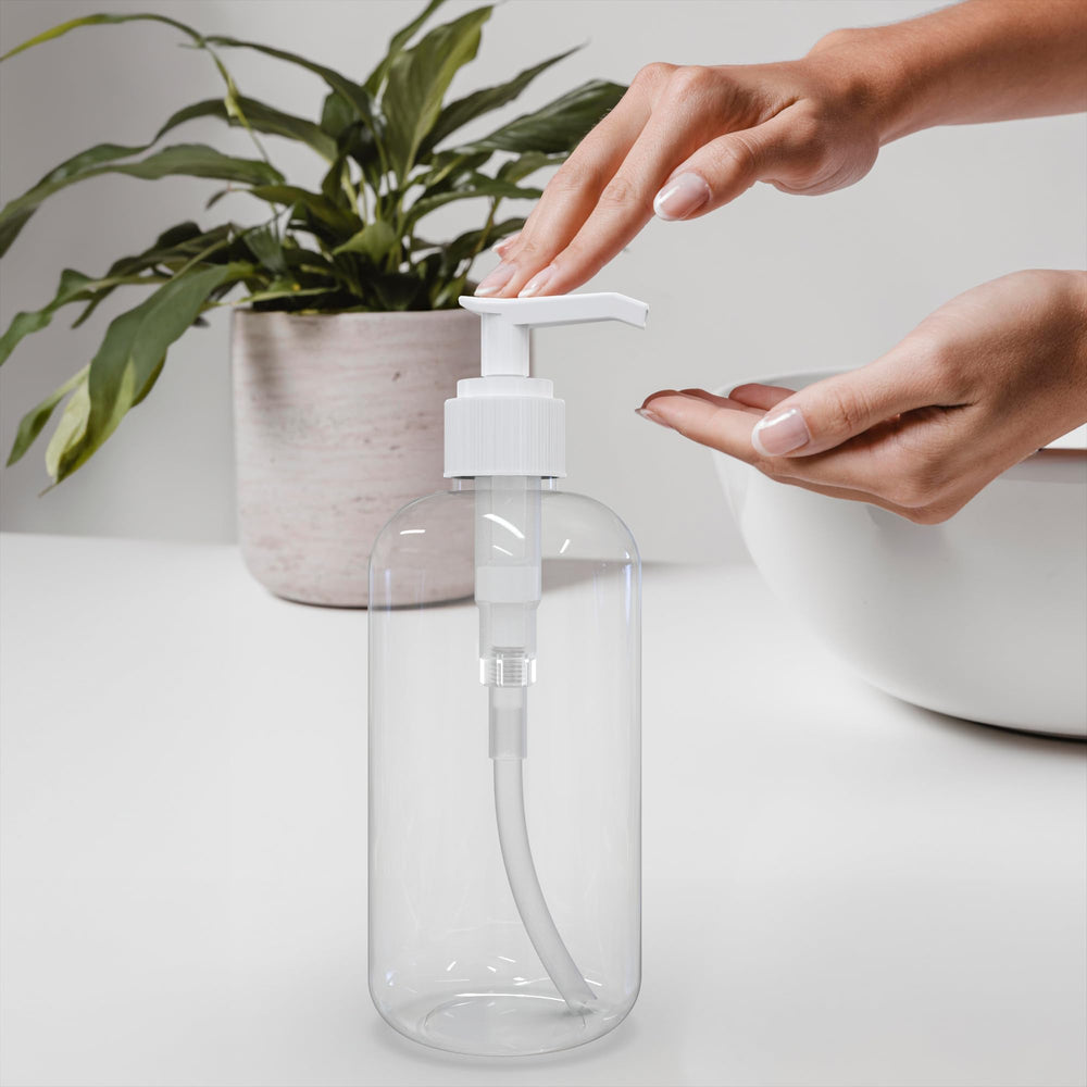 BRIGHTFROM Boston Round clear PET bottle showcases contents with a crystal-clear finish.
