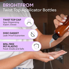 BRIGHTFROM BPA-free PET amber bottle with leak-proof twist cap for hair color applications.