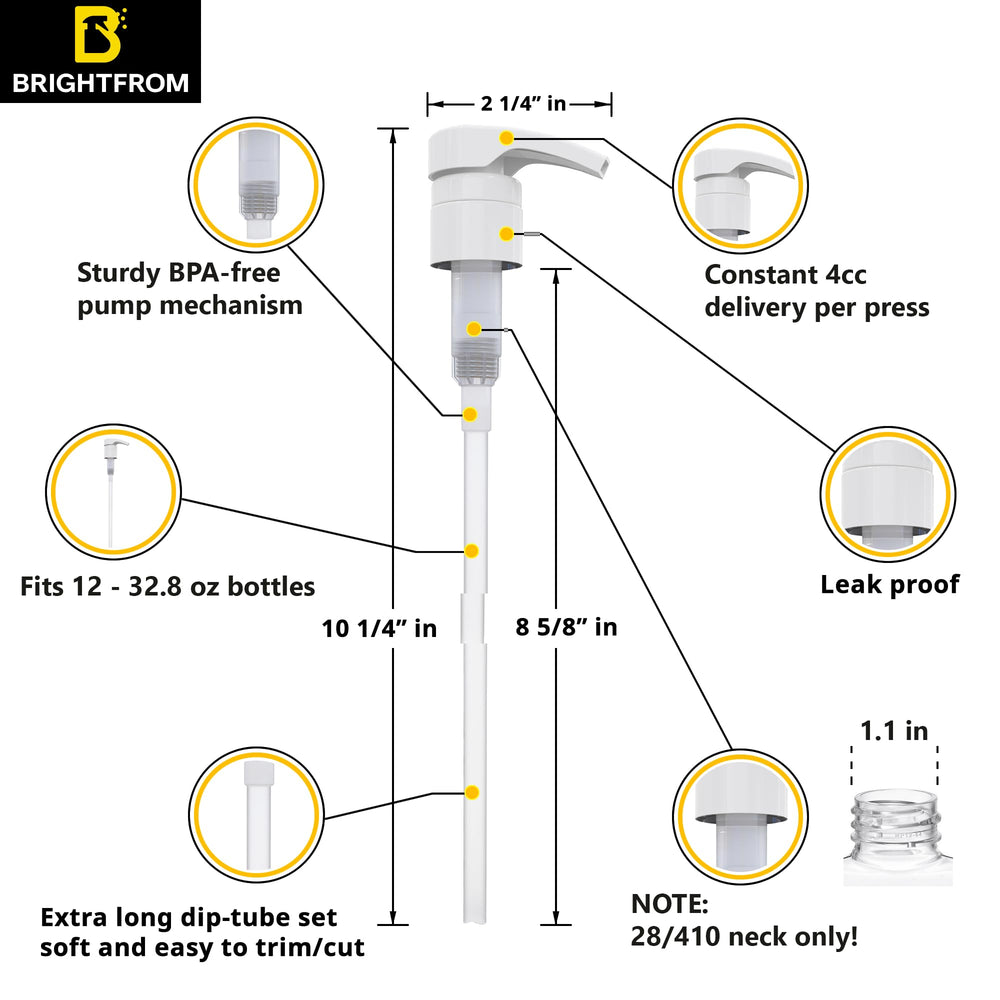 BRIGHTFROM dispensing pump in use shows water-guard design for durable, clean shower applications.