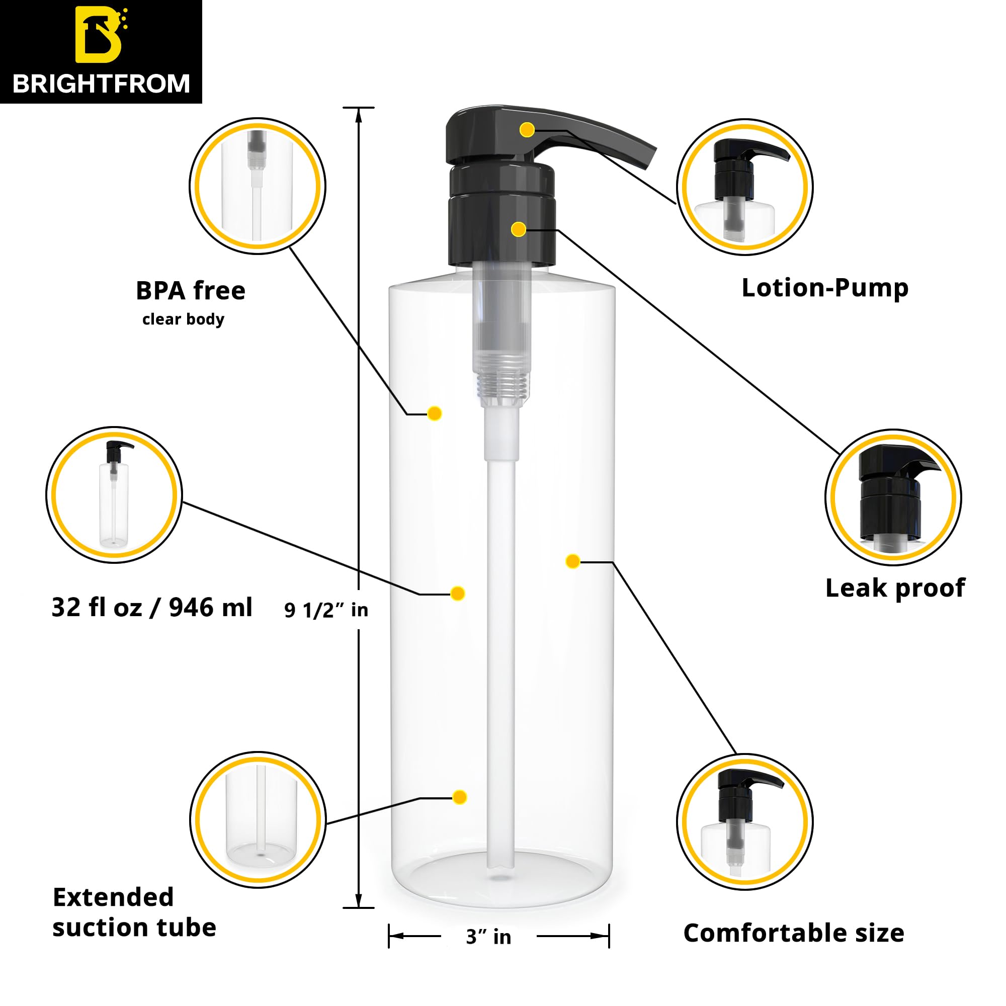 BRIGHTFROM lock-down pump bottle demonstrating mess-free dispensing